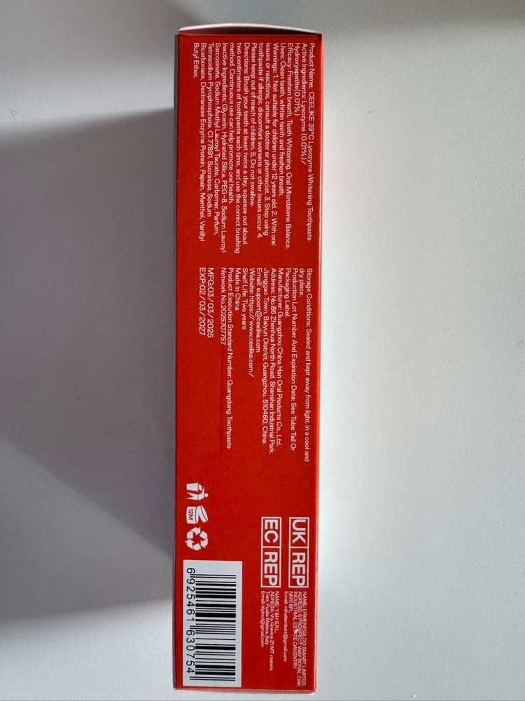 CEELIKE 39°C Lysozyme Toothpaste - Warm Sensation - 2 x 3.53 oz