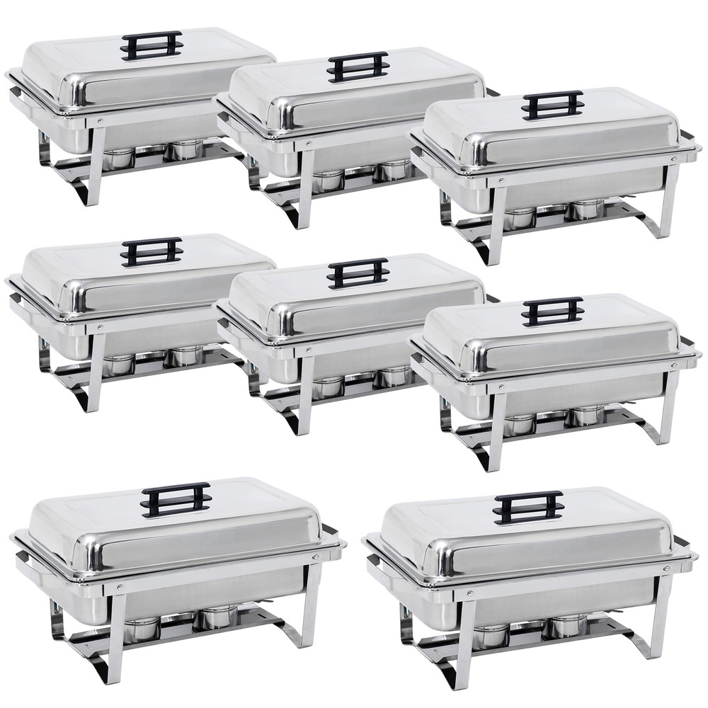 8 Pack 8QT Rectangular Chafing Dish Buffet Set Stainless Steel Full Size Chafer