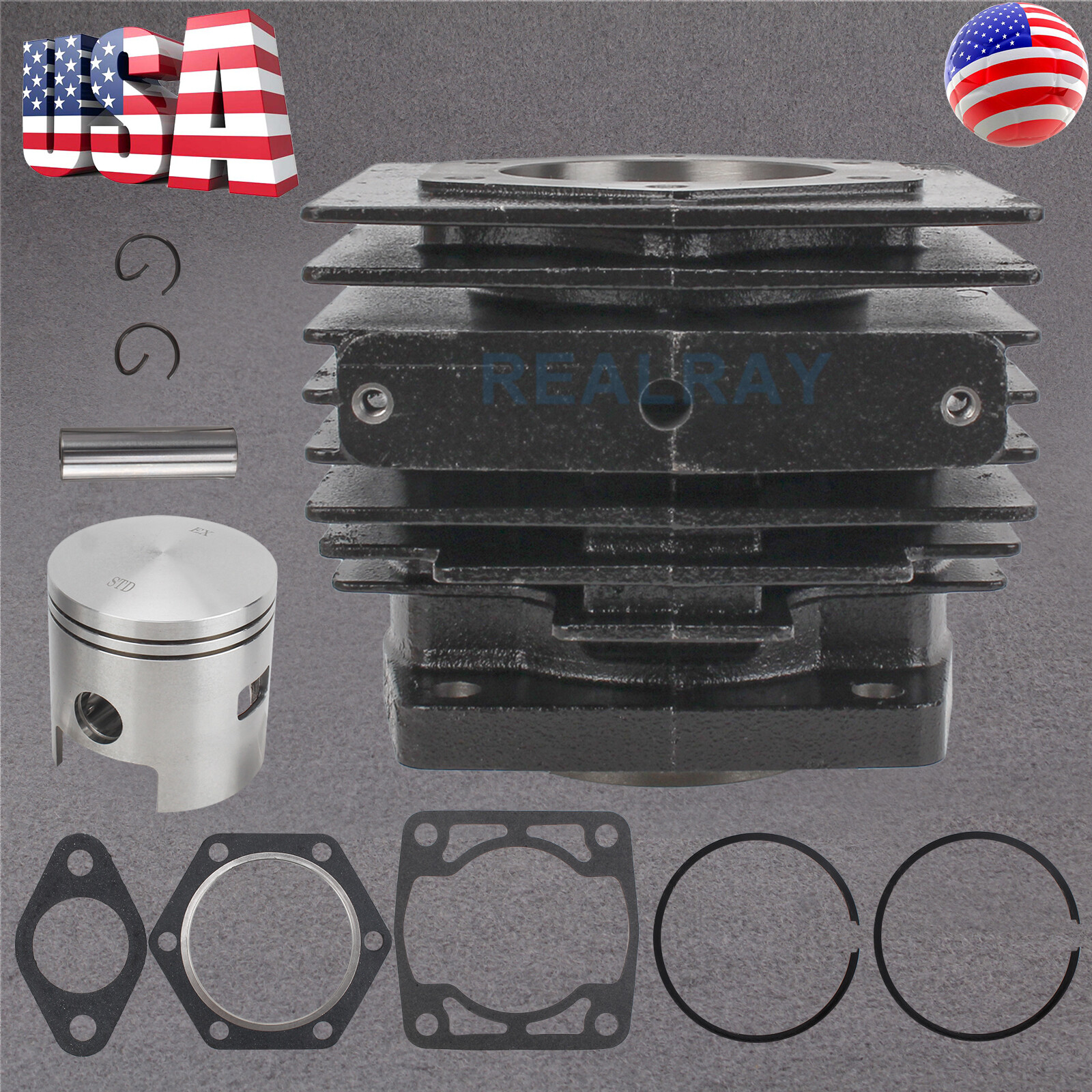 For 1976-1988 EZGO 2 Cycle Gas Golf Cart Top End Rebuild Kit Cylinder & Piston