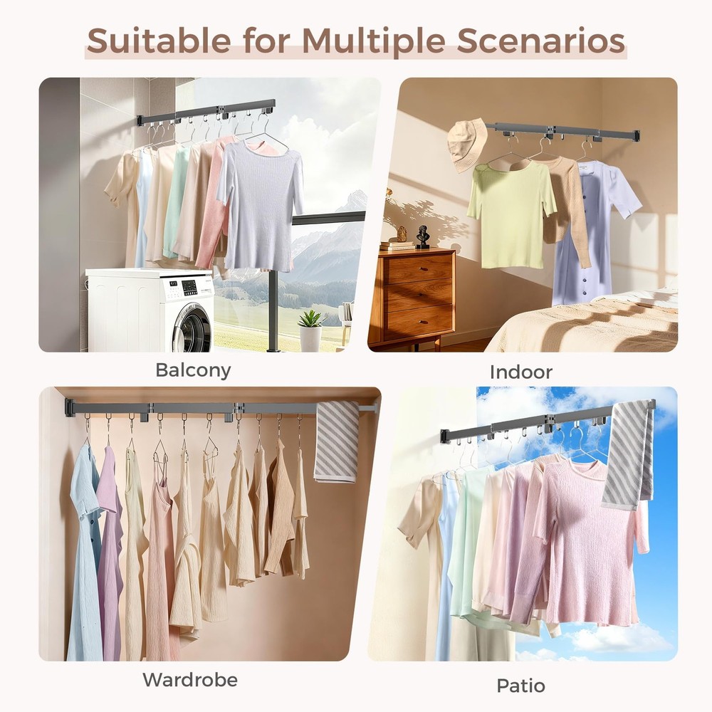 Wall Mounted Clothes Drying Rack, Space-Saving Foldable Black