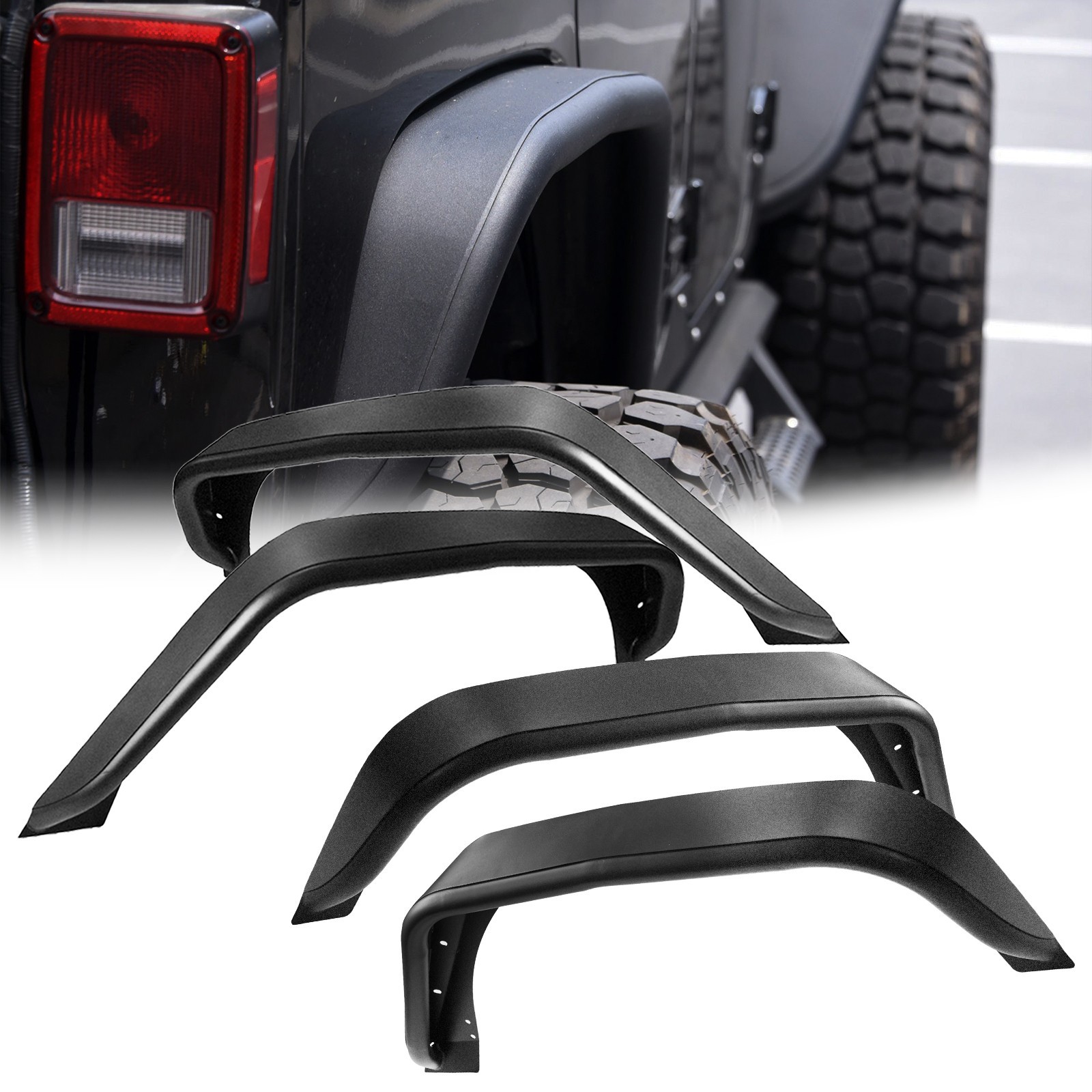 4PCS Metal Tubular Fender Flares For 2007-2018 Jeep Wrangler JK 2/4 Doors