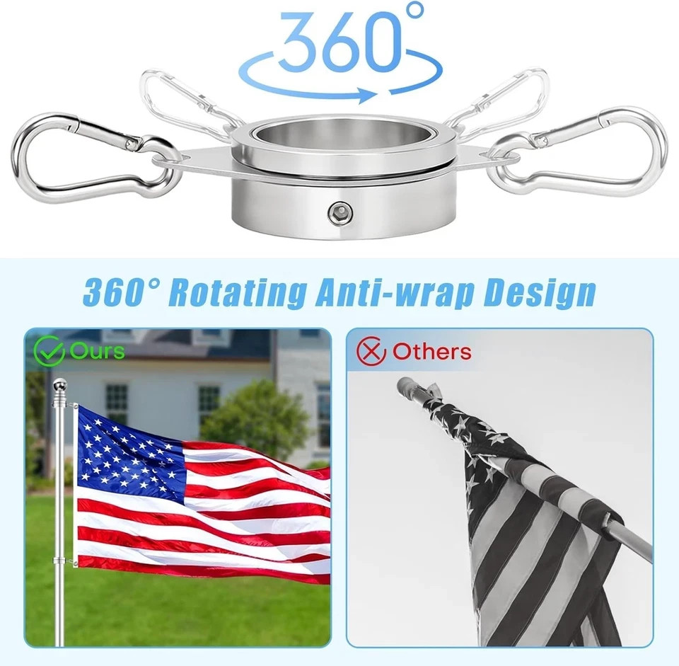 2" Large Flag Pole Rings, 2 Pcs Aluminum Alloy Spinning Flag Pole Ring Clips Swi