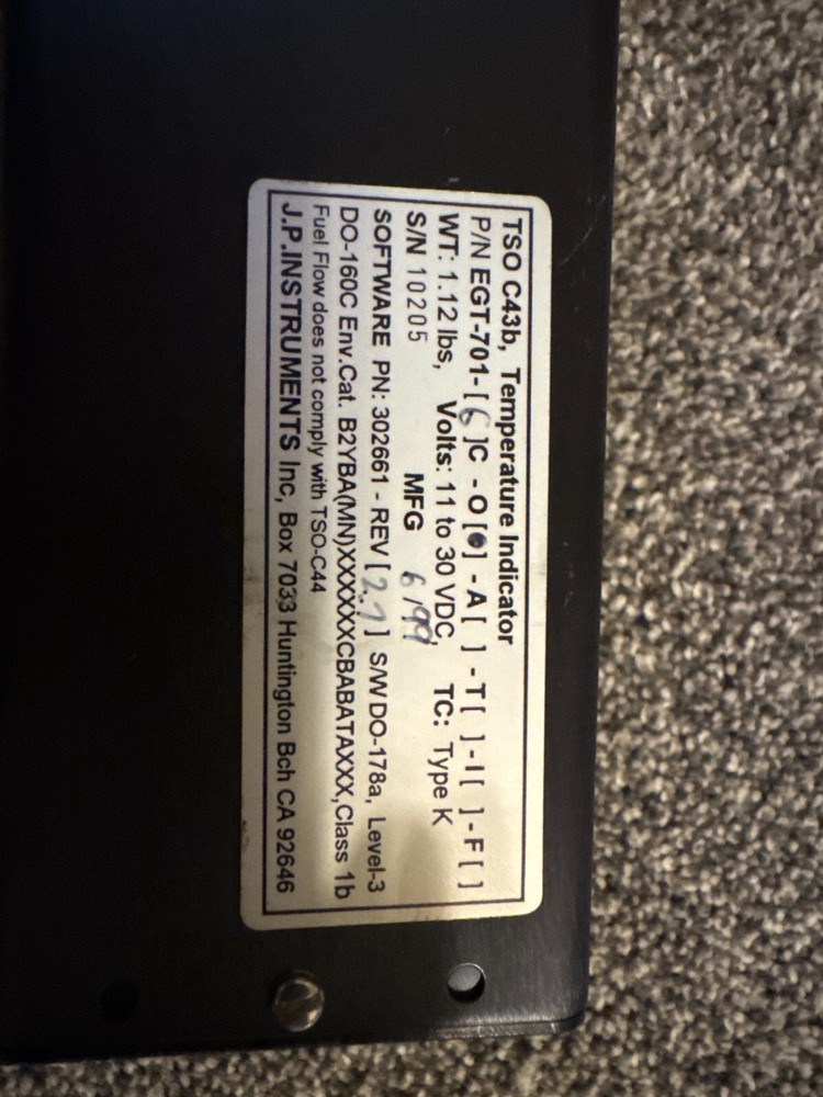J.P. Instruments C43b Temperature Indicator EGT-101-1[C-010-A1]
