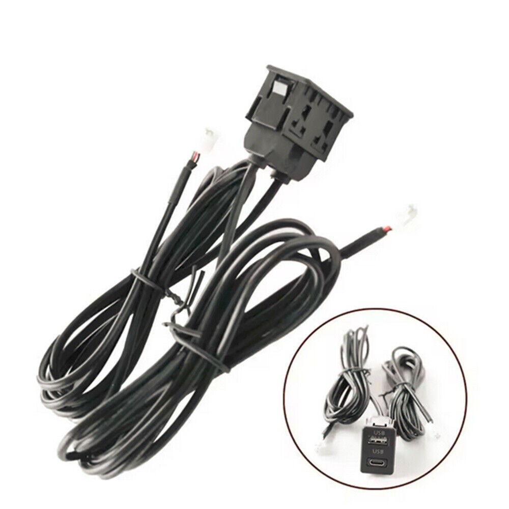 2 USB Car Panel Interface Extension Cable Adapter For Dash Flush Mount 145cm
