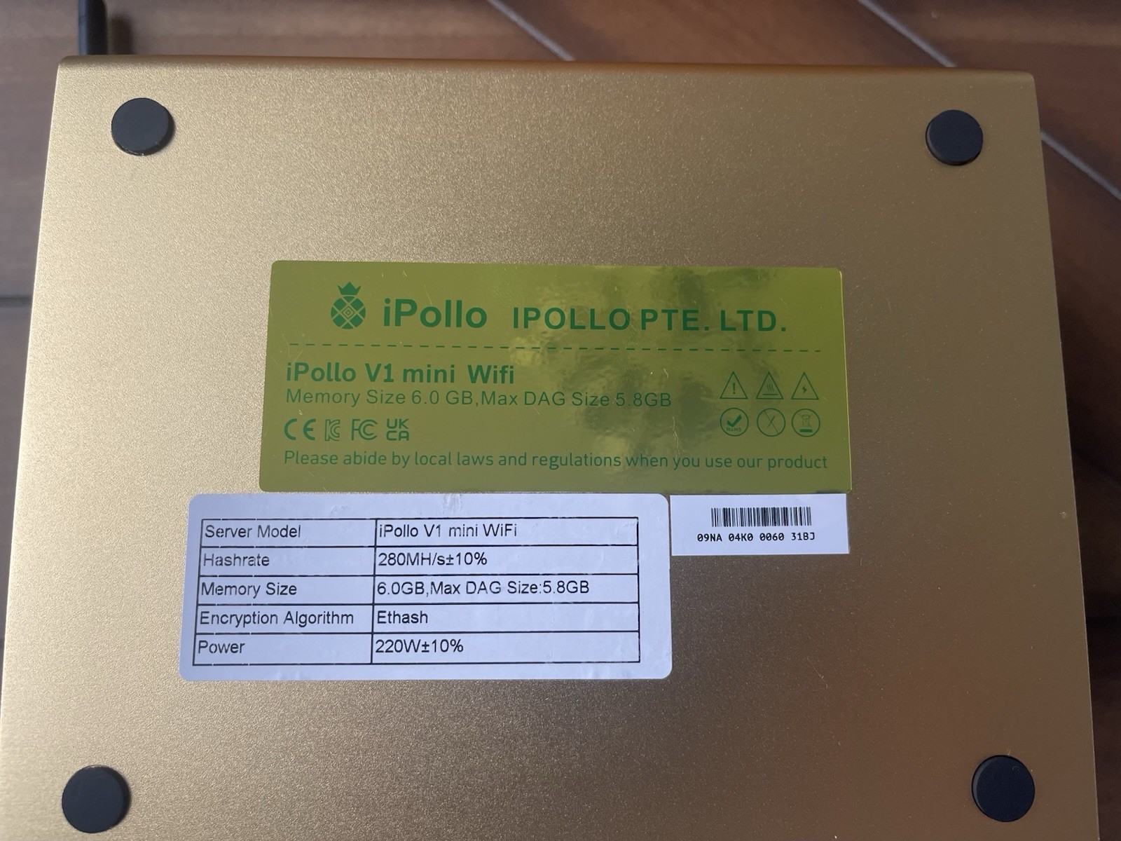 IPOLLO V1 MINI WIFI ETC ETHASH MINER 280MH/s 220W 6GB, PLEASE READ