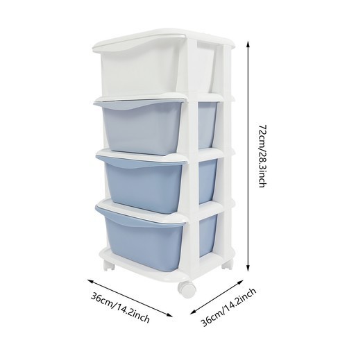 4 Tier Gradient Organizer Storage Box Blue Gradient with Wheels Pushable
