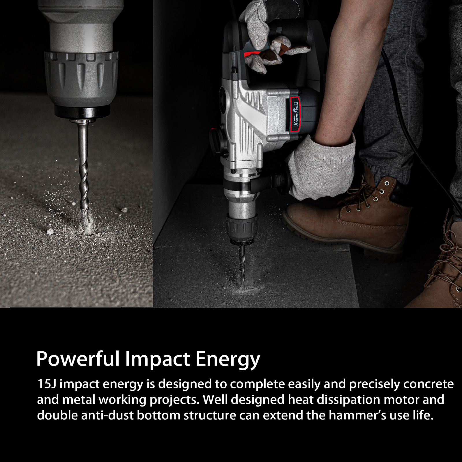 XtremepowerUS 1180W Rotary Chipping Hammer Drill 1-1/4" SDS Plus Variable Speed