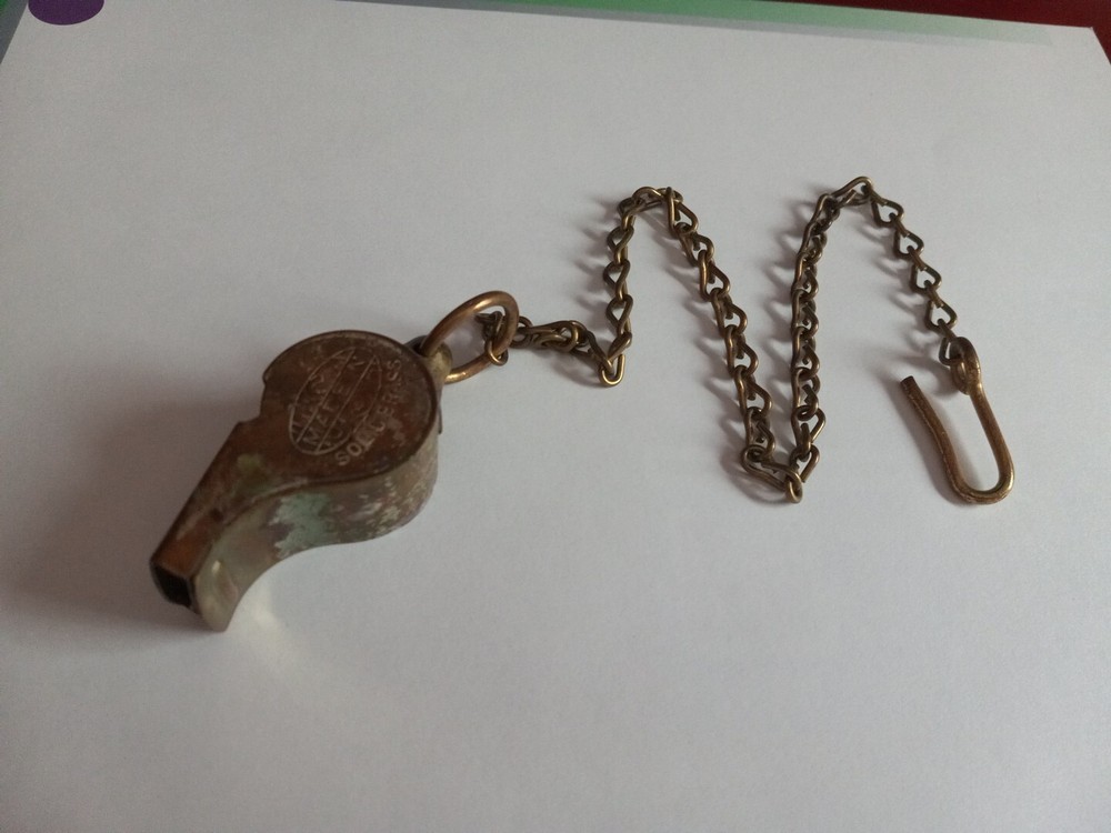 Antique Vintage Solid Brass Whistle USA w/Chain