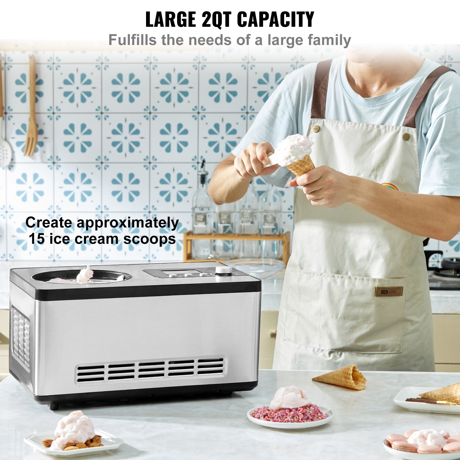 2Qt Automatic Ice Cream Maker Yogurt Gelato Machine 3 Modes LCD Display & Timer