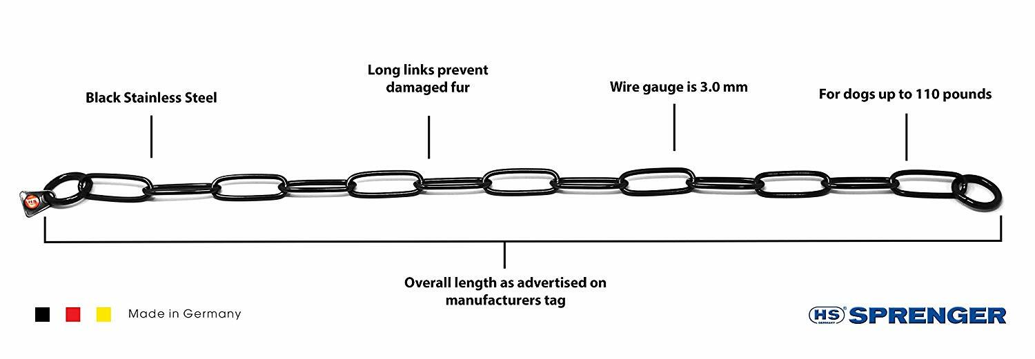 Herm Sprenger BLACK Stainless Steel Fur Saver Pet Dog Training Collar ALL SIZES