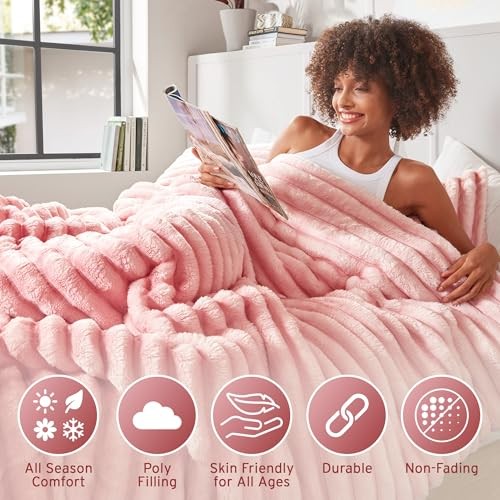 Queen Comforter Set, Plush Bedding, Microfiber Reverse, Full/Queen Blush Ombre