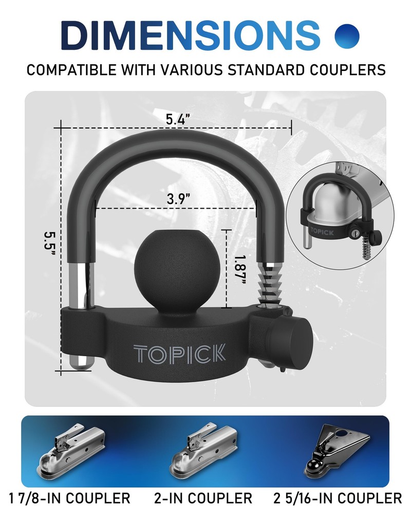 Keyed Alike Trailer Hitch Lock Set, Includes Coupler Ball Lock, Black
