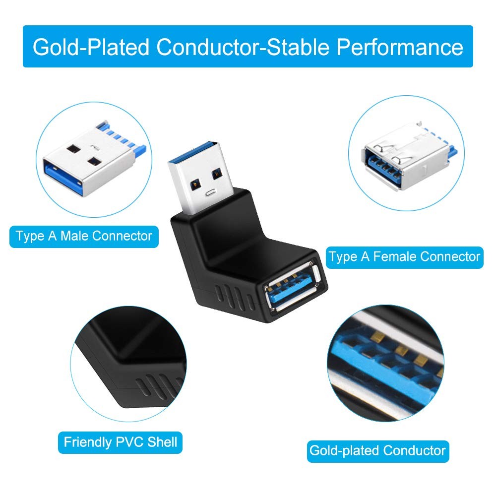 ELUTENG 90 Degree USB 3.0 Adapter 6 Pack - Right Angle Type A, 6