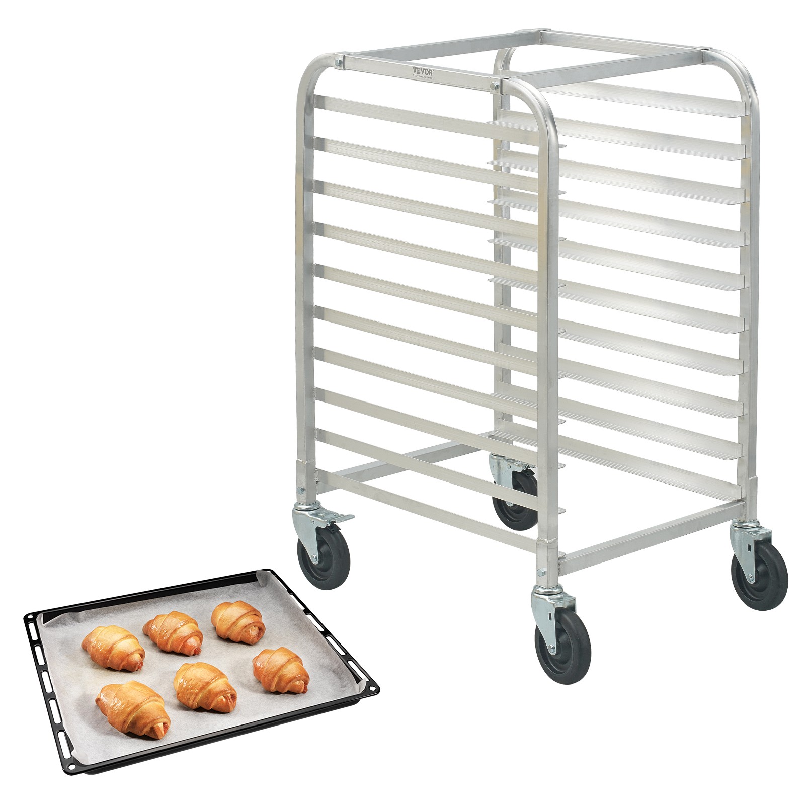 VEVOR 10 Sheet Commercial Bun Pan Rack Kitchen Aluminum Baking Racks Brake Wheel