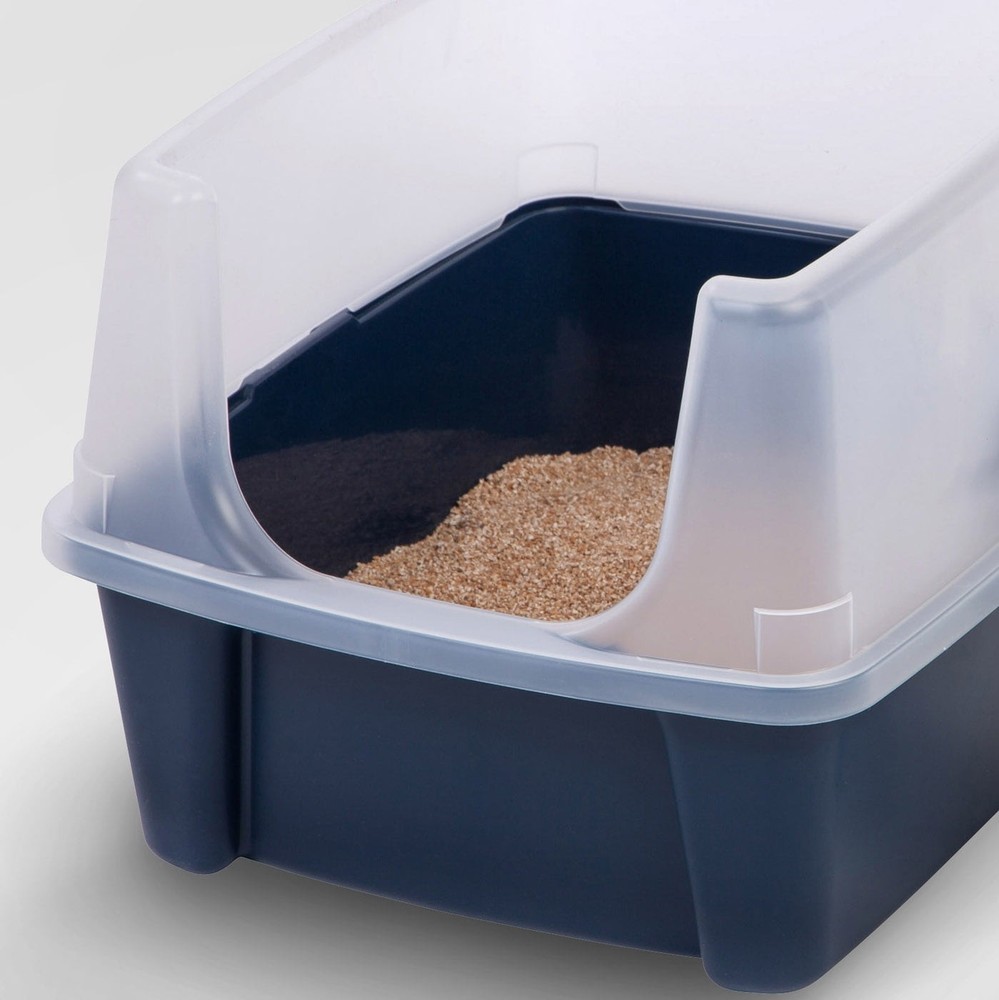 Open Top Cat Litter Box with Shield, Navy