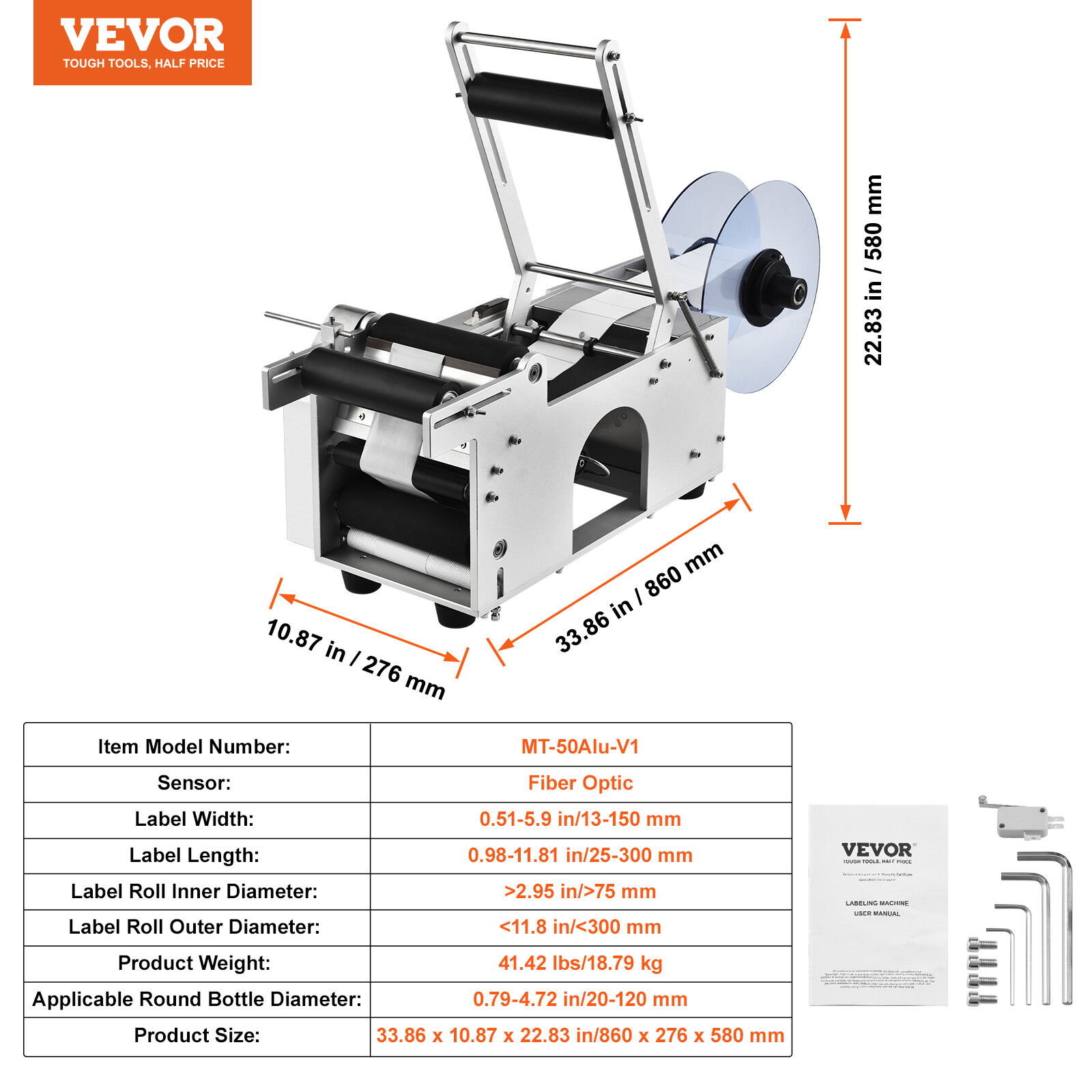 VEVOR Electric Labeling Machine Semi-Automatic Round Bottle Labeler 20-50pcs/min