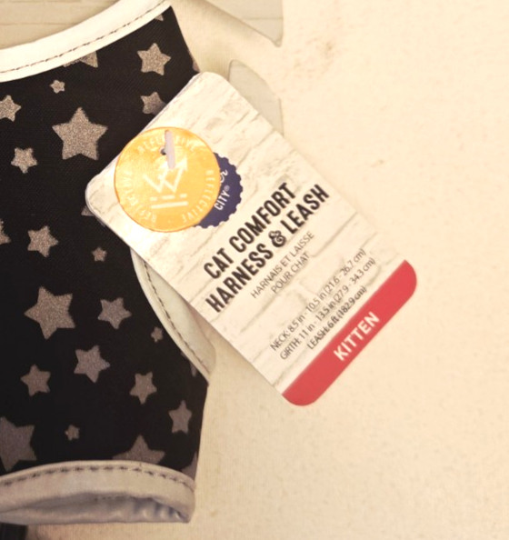 Whisker City Kitten Cat Comfort Harness W/Leash - Black W/Silver Stars. * NEW *