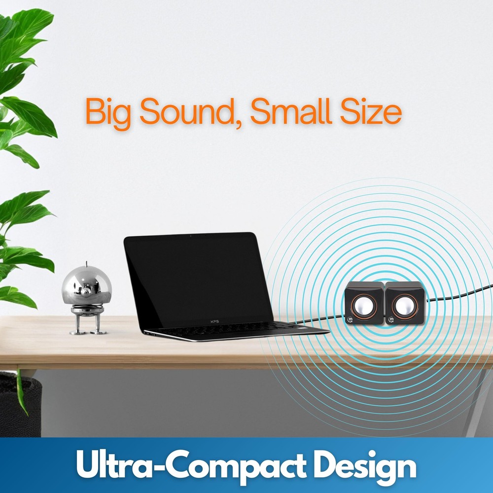Manhattan USB Powered Stereo Speaker System - Small Size - 2", Black Orange