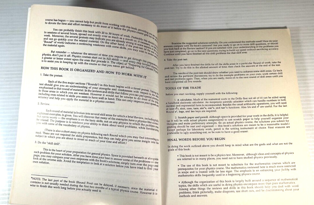 Preparing for General Physics Math Skill Drills and Other Useful Help 1992 USED