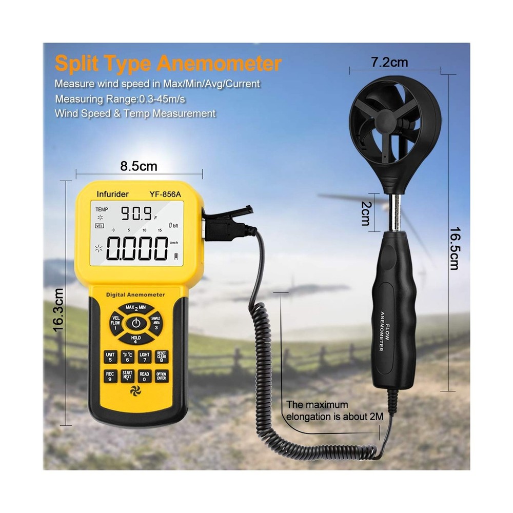 INFURIDER Handheld Digital Anemometer YF-856A Split Type Wind Speed Meter Win...