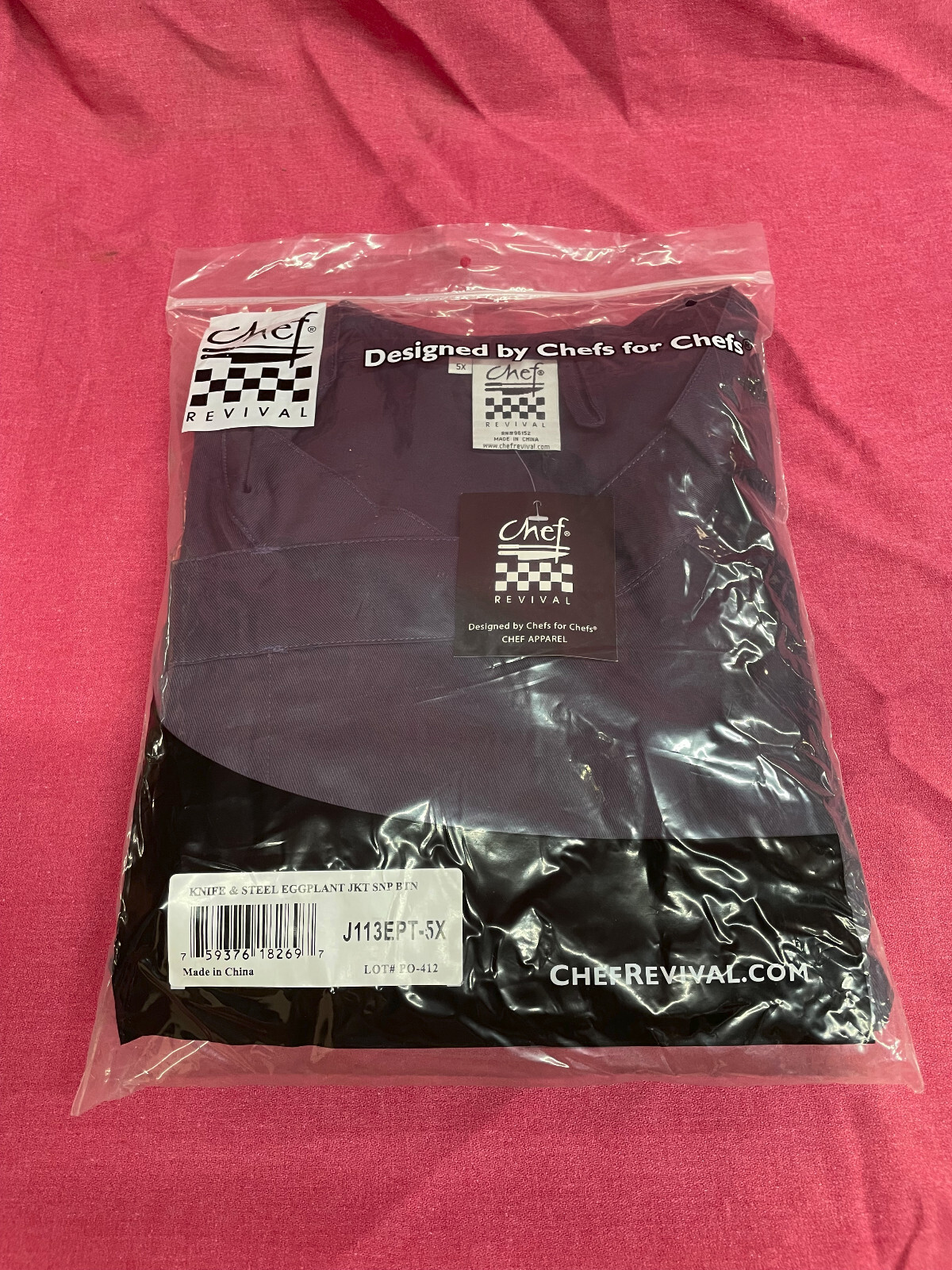 NEW Chef Revival Chef Jacket with Snap Buttons, Eggplant- size 5X