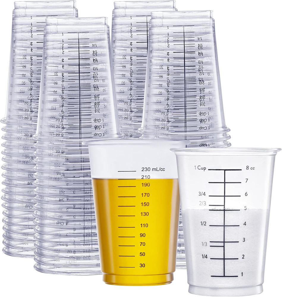 [10 oz. - 50 Count] Multipurpose Disposable Plastic Measuring Cups - Baking, Coo