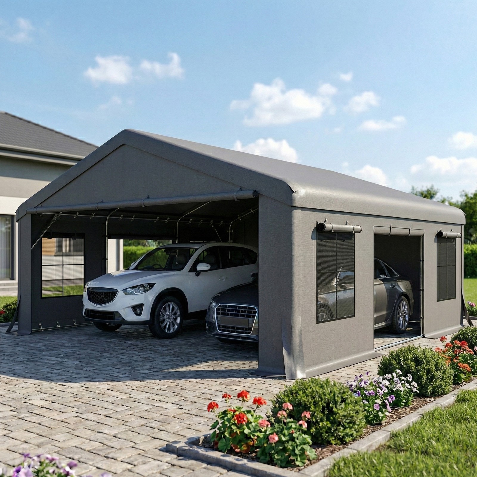 20' x 20' Heavy Duty Carport Portable Garage, Dark Gray