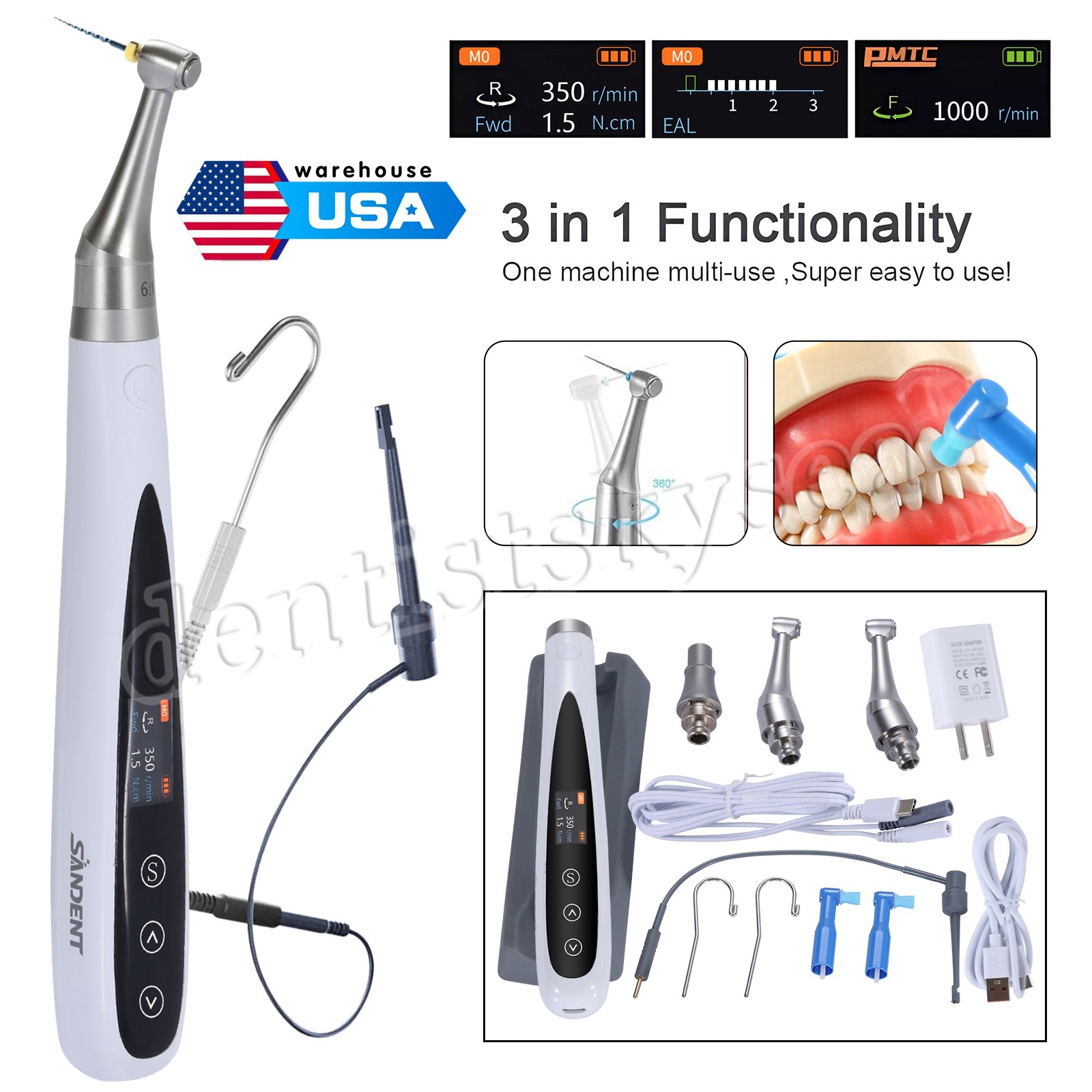 Dental 3in1 Endo Motor Apex Locator/Endo Heated Pen Obturation System Heated Tip