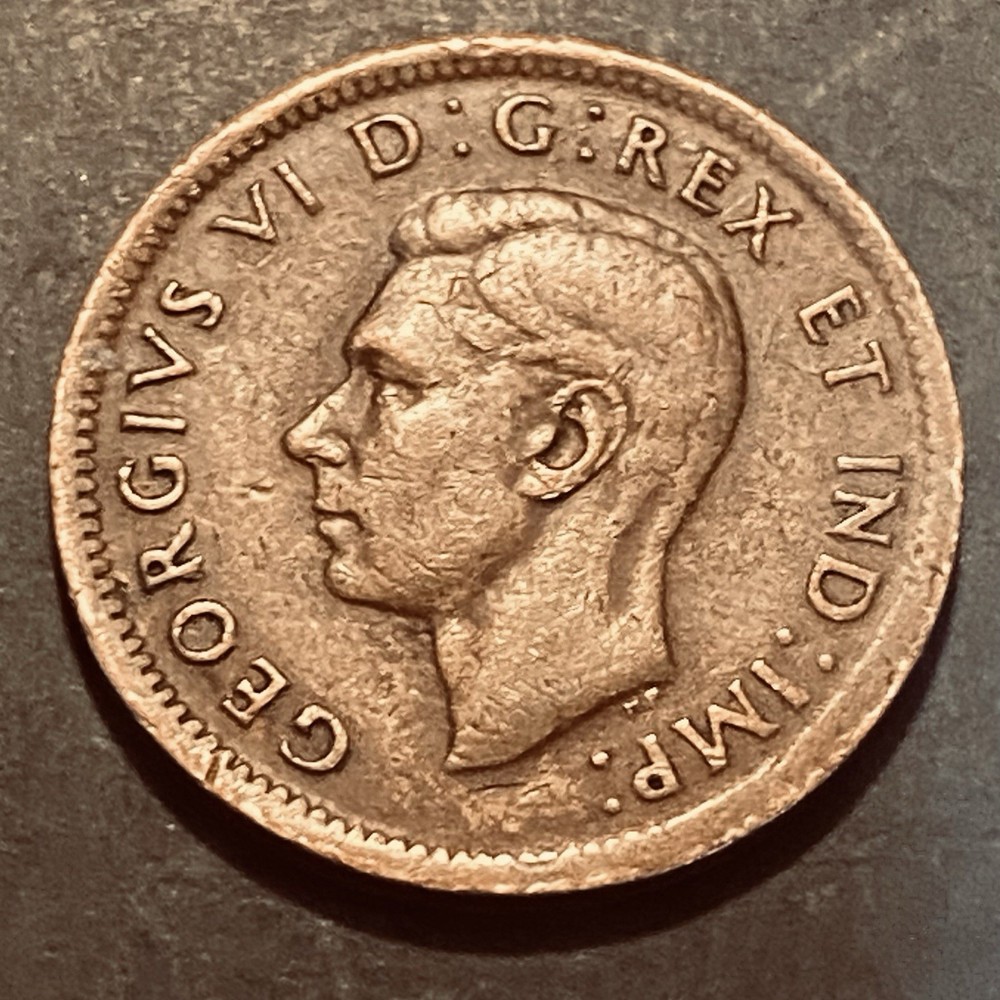 1947 Canada One Cent Coin Featuring George VI Circulated