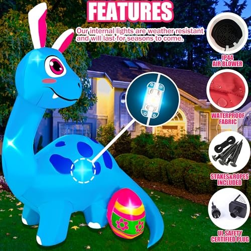 8FT Easter Inflatable Dinosaur with Cute A-8FT Easter Inflatable Dinosaur