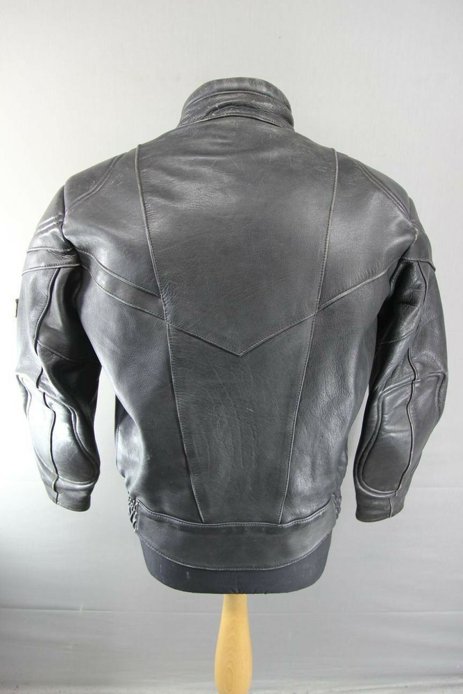AKITO RAPIDE BLACK LEATHER BIKER JACKET WITH REMOVABLE BACK PROTECTOR, SIZE 16