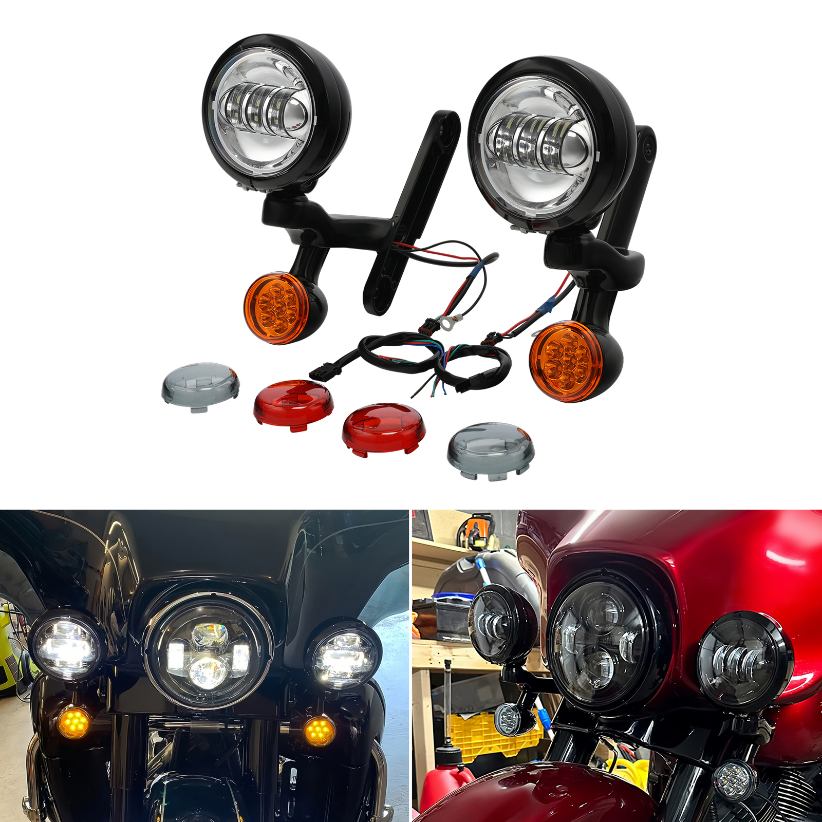 Auxiliary Spot Fog Light Bracket Turn Signal Bar Kit Fit for Harley Road King