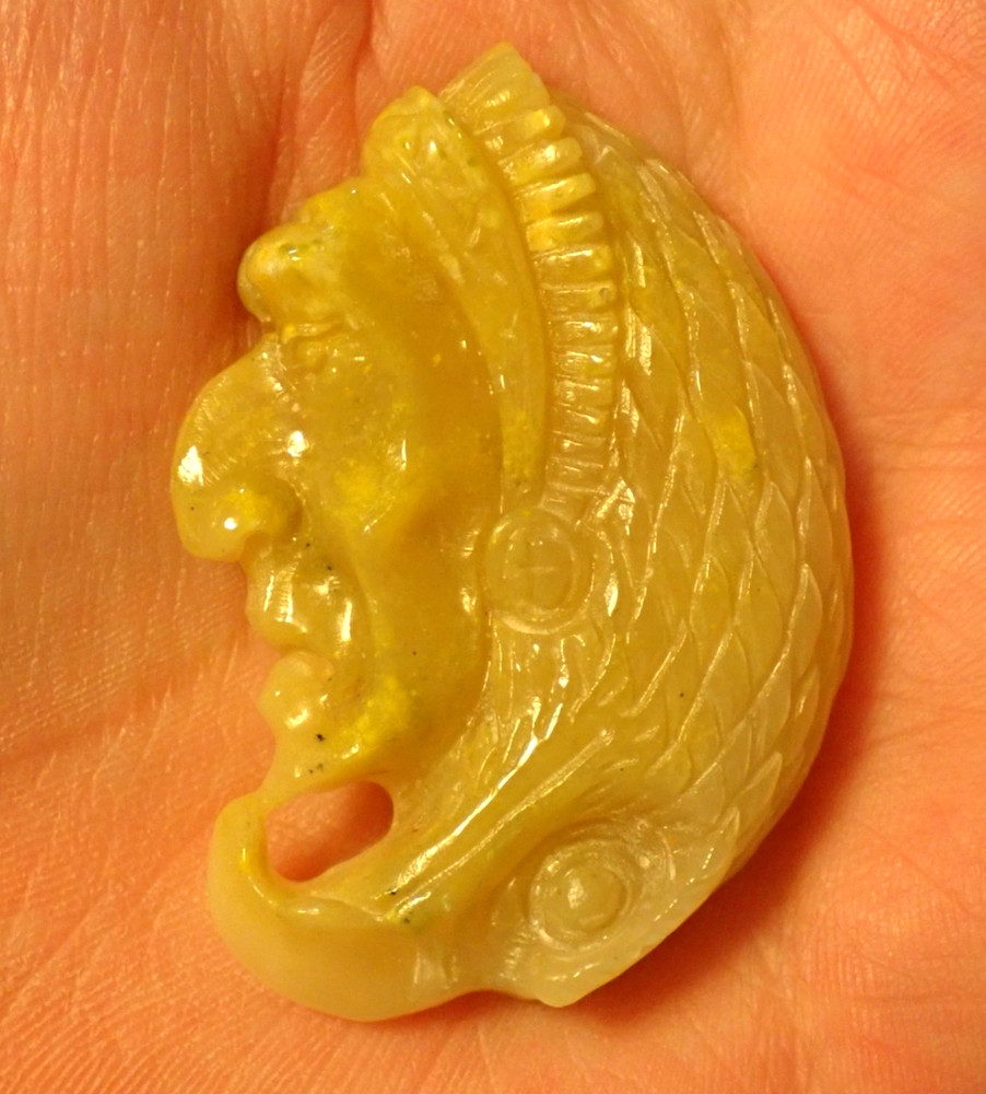 Yellow Jasper Indian Head with Eagle Pendant