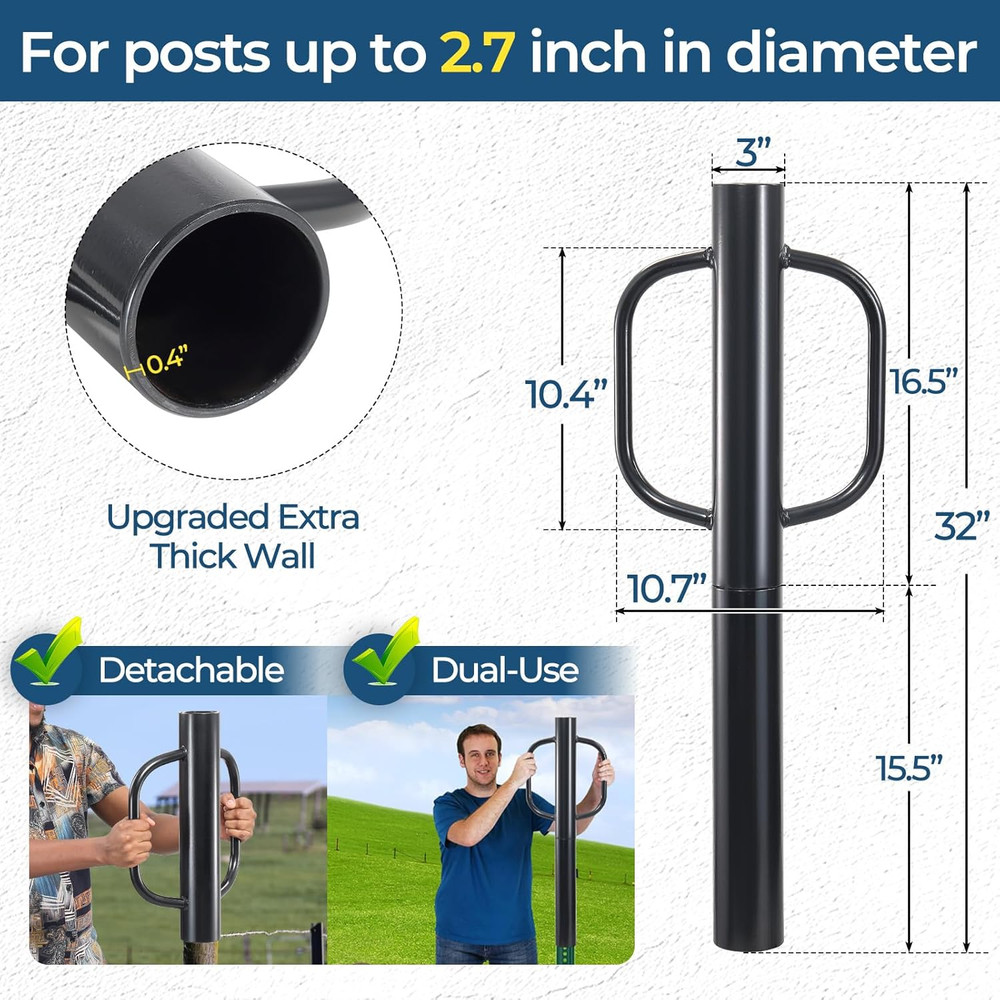20LB Heavy Duty Fence Post Driver with Handle - 2.7" Inner Diameter