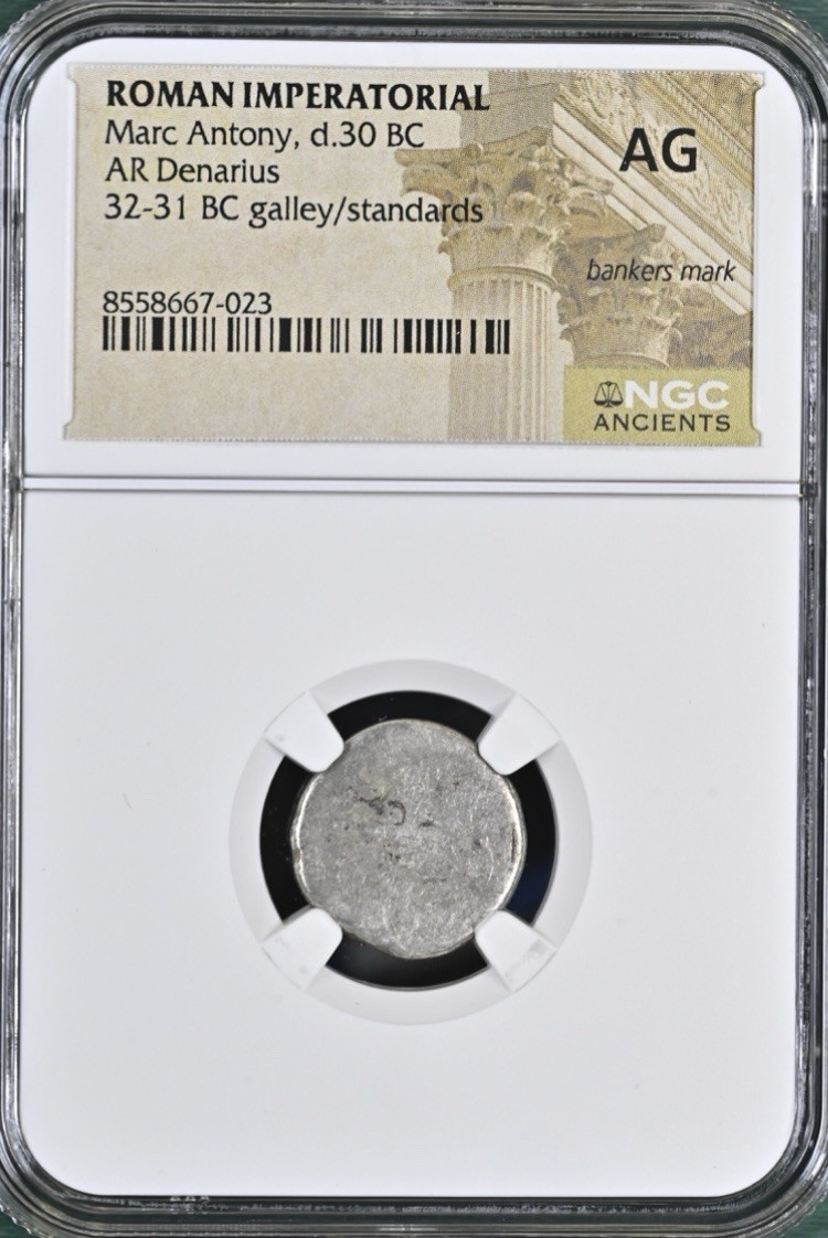 Marc Antony Silver Denarius 30BC Genuine Legionary Roman Imperatorial NGC Graded