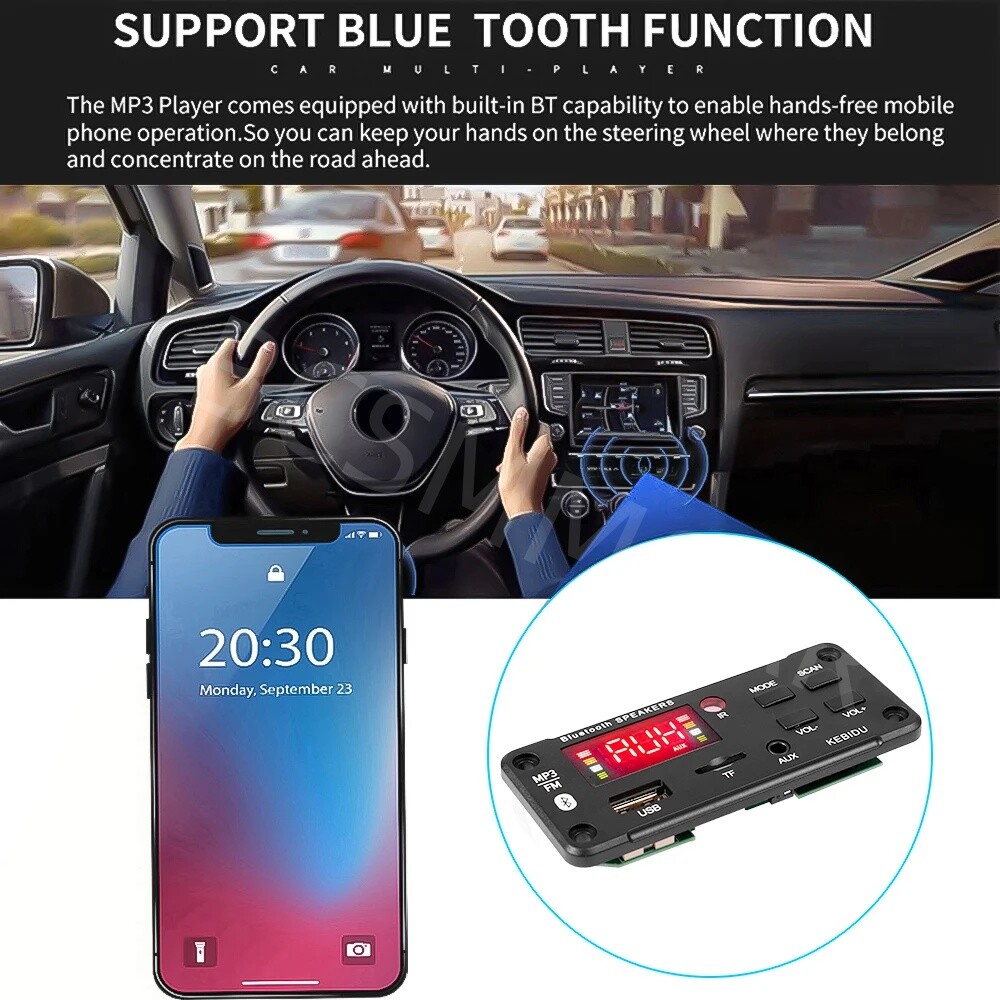 Amplifier Bluetooth 5.0 MP3 Player Decoder Board USB AUX FM Radio Module Speaker