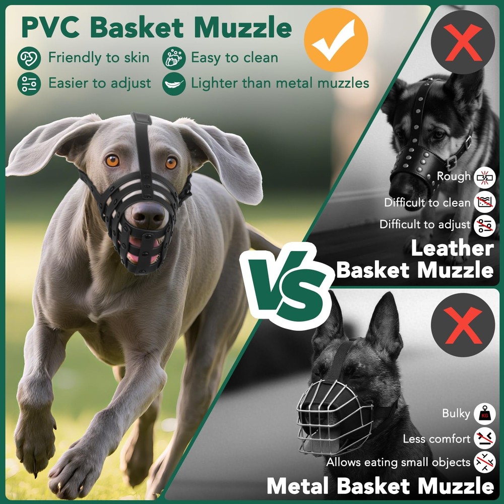 Dog Muzzle Medium Large Humane Basket Soft Lightweight Adjustable Black L