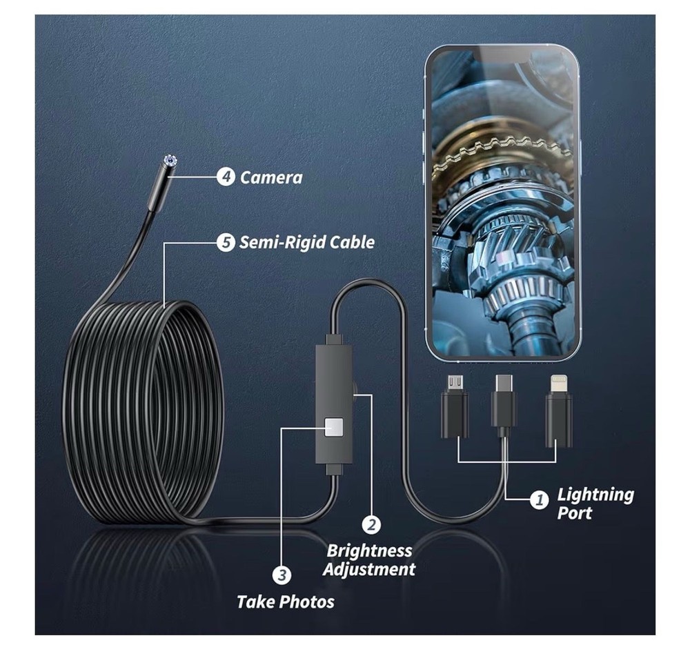 1920P HD Endoscope Camera 16.4ft Borescope Snake Camera LED Light