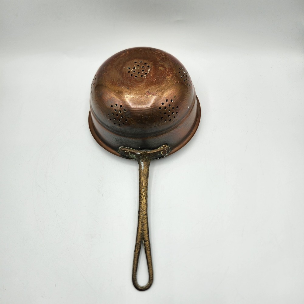Small Vintage Copper Colander with Brass Handle