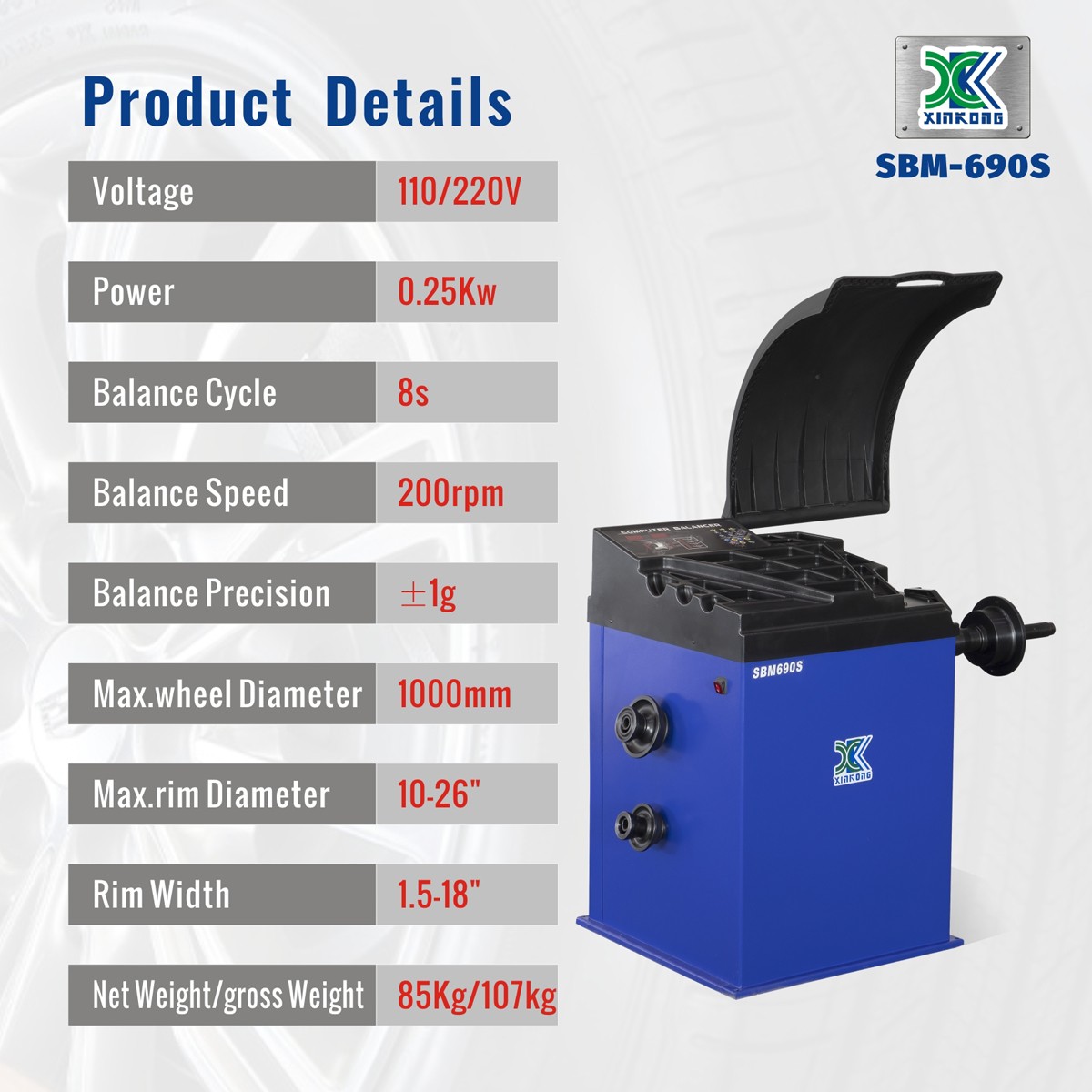 XK 580 690 Tire Changer Wheel Balancer Machine Combo Tire with Hood Cover 2.0 HP