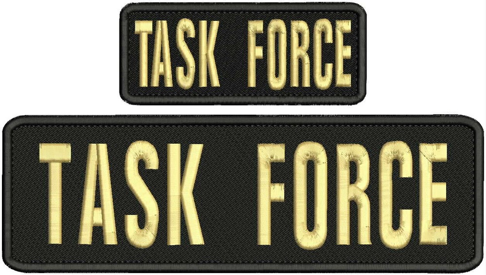 TASK  FORCE  Embroidery Patch 3X10 and 2x5  Hook on back  Gold ON BLACK