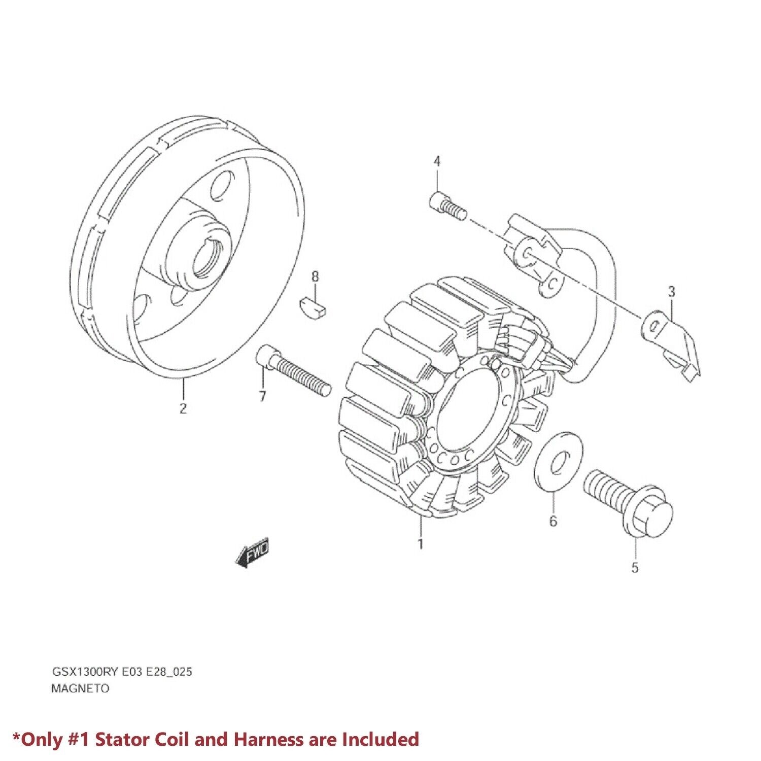 FOR 99-07 HAYABUSA GSX-1300 MAGNETO COIL STATOR+VOLTAGE RECTIFIER ASSY+GASKET