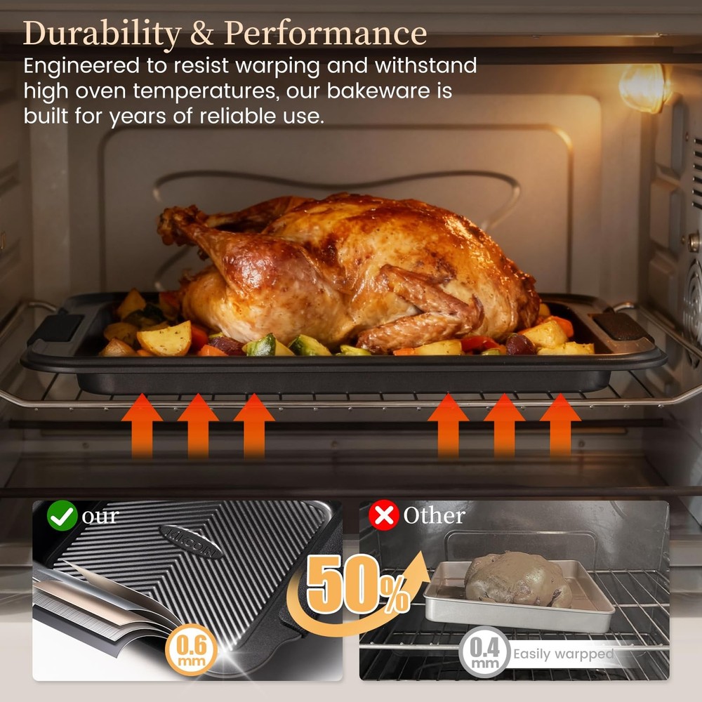 25 PCS Stackable Baking Pans Set, Non-stick Bakeware Sets with Silicone Handl...