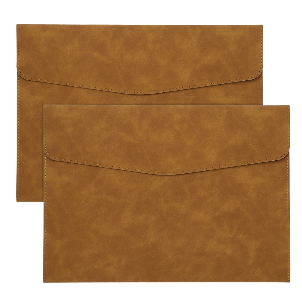 PU Leather A4 File Folder, 2Pcs Document Holder Filing Organizer, Brown