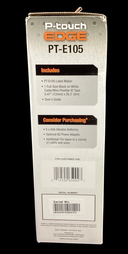 Brother P-Touch PTE105 Handheld Label Maker - Orange/Black NEW