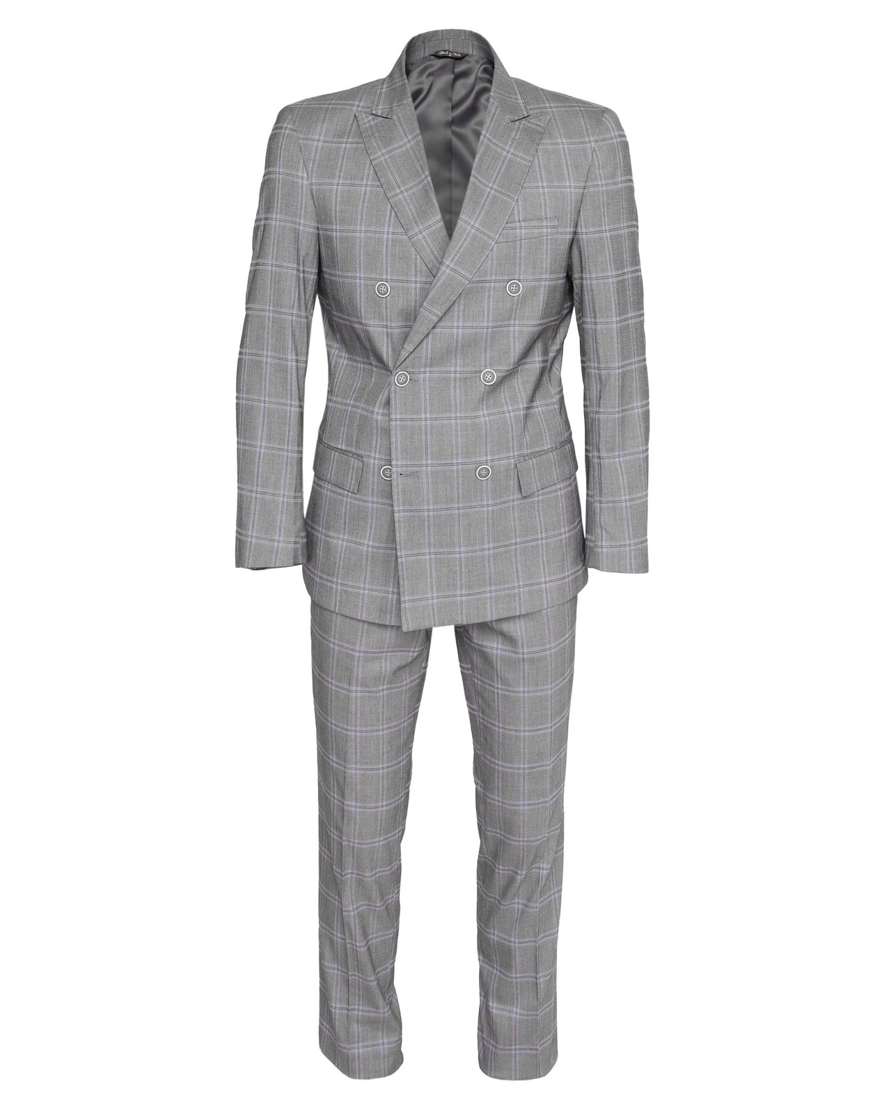 NWT EZZELINO SUIT grey blue check double breasted wool cotton Italy 56 us 46
