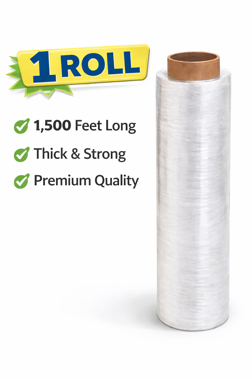18" x 1500' 80 Gauge Stretch Film Pallet Wrap Hand Shrink Wrap Clear
