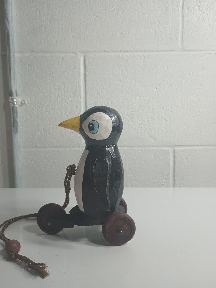 Wooden Pull Toy Penguin 6" Tall