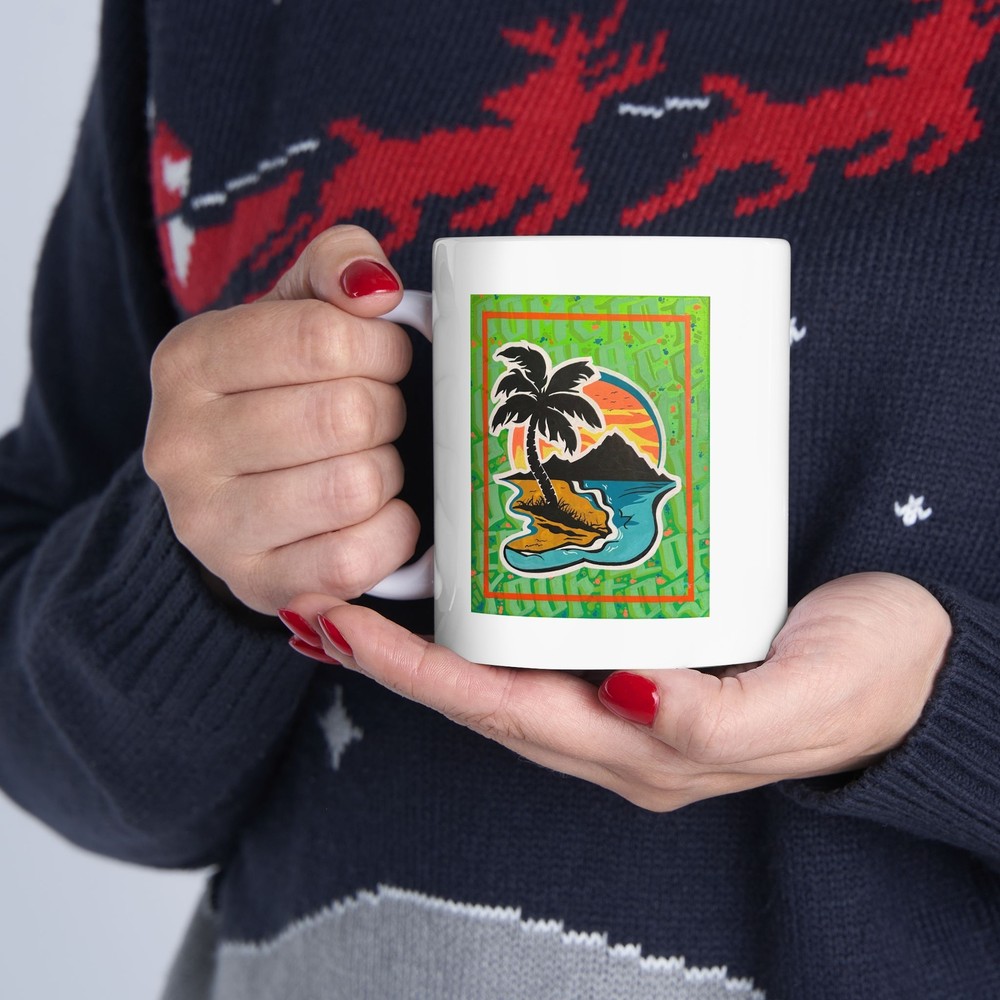 Tropical Oasis - Original Art Ceramic Mug, (11oz)