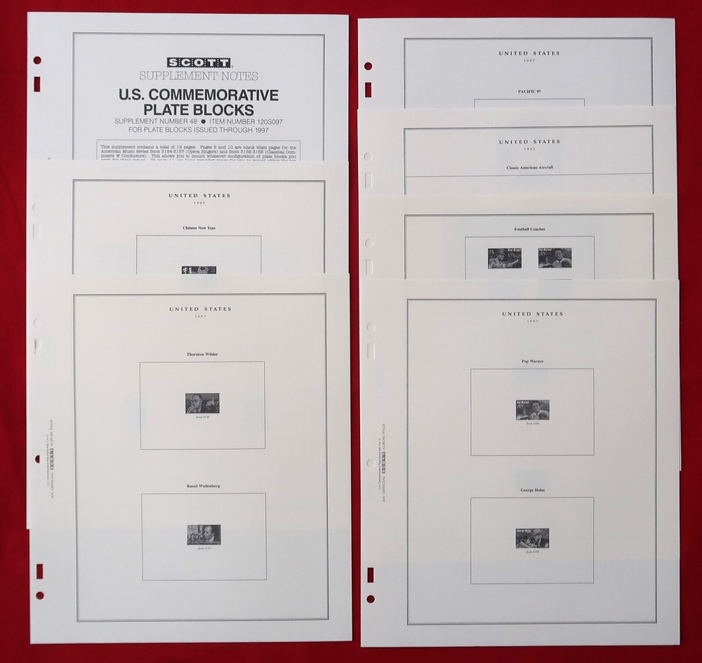Scott Album Supplement United States Commemorative Plate Blocks #28 Through 97